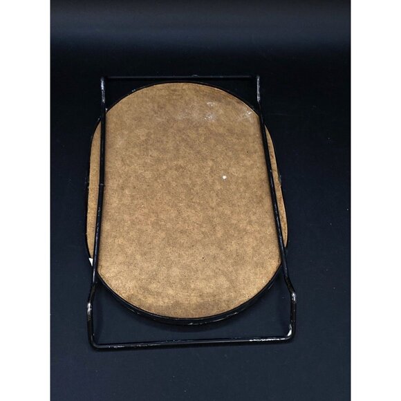 Mid Century Mosaic Tile Oval Trivet Multicolor Pink Hearts Black Metal Handles - Picture 4 of 14